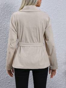 Chiquease Solid Belted Open Front Coat Fall Cloth For Women - Apricot - View 2