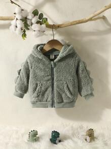 Baby Girl 3D Design Hooded Teddy Jacket - Army Green - View 1