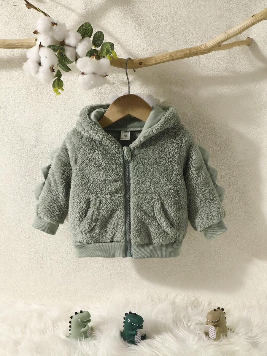 Baby Girl 3D Design Hooded Teddy Jacket - Army Green - View 1