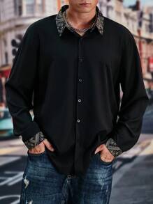 Manfinity Homme Men Plus Paisley Print Button Front Shirt - Black - View 1