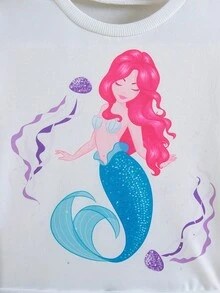 SHEIN Chica Joven Vestido sudadera con estampado de sirena bajo con fruncido - Blanco - Ver 5