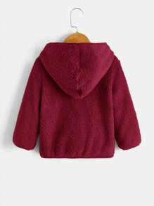 SHEIN Chàng trai trẻ Dây kéo áo có mũ Áo Teddy Jackets - Màu Đỏ Sâu - Xem 2
