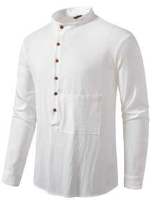 Manfinity Homme Men Button Front Solid Shirt - White - View 4