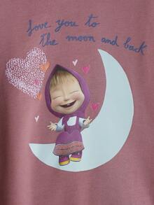 SHEIN X Masha and The Bear 女小童1入組卡通和字母圖案落肩袖運動衫 - 酒紅色 - 查看 6