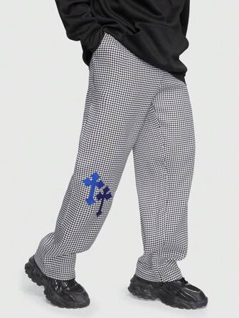 Street Life Hose mit Hahnentrittmuster und Kreuzstickerei