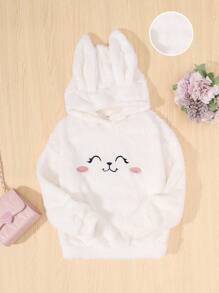 Cô gái Tween Thêu Hoạt hình 3D Đôi tai 	
Fuzzy Áo nỉ - trắng - Xem 1