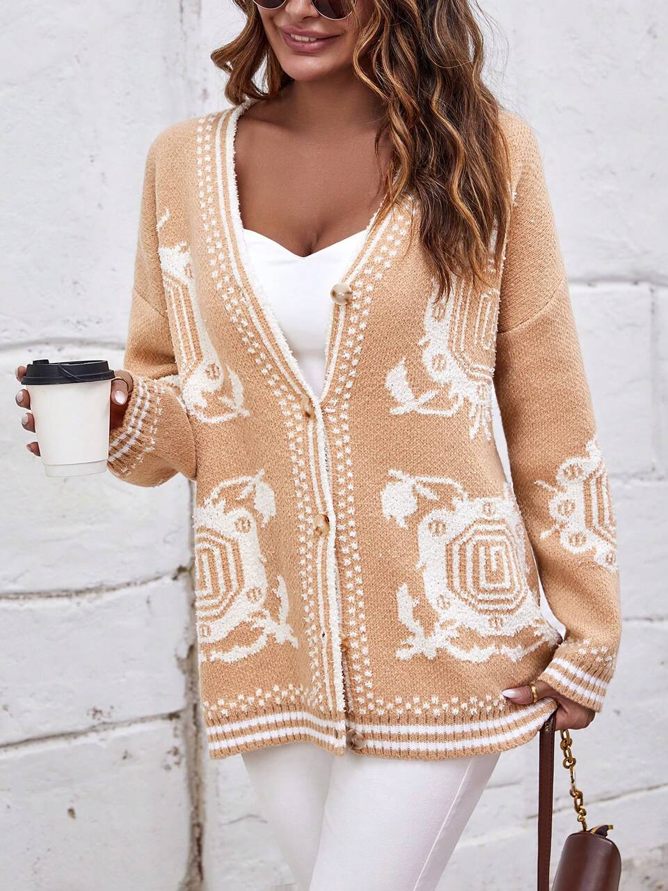 Graphic Pattern Drop Shoulder Cardigan Fall Cloth For Women