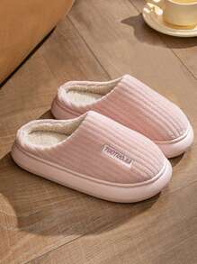 舒服的拖鞋適用於家庭,加厚帶條紋,毛茸茸,防滑和厚鞋底 - 粉色 - 查看 5