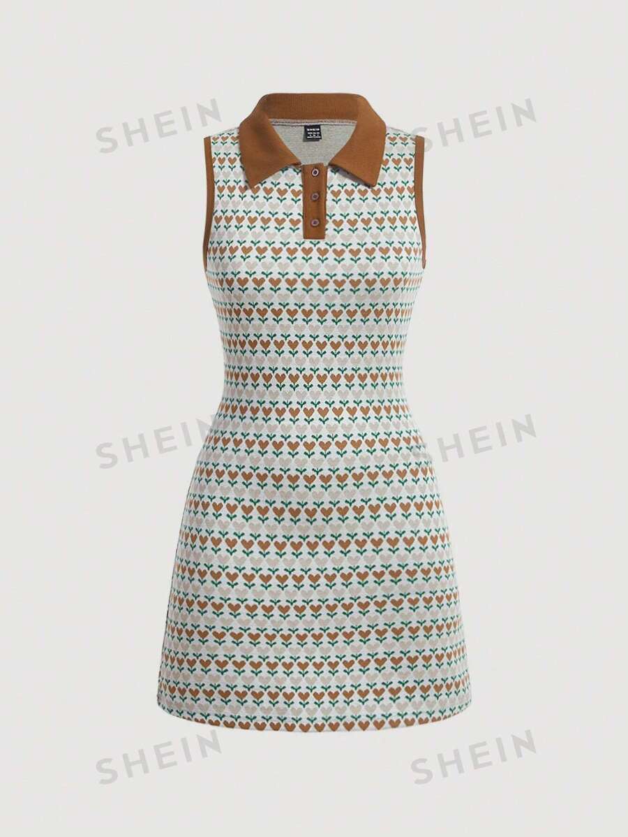 SHEIN MOD Rochie cu guler contrast cu imprimeu peste tot - Multicolor - Vizualizare 1