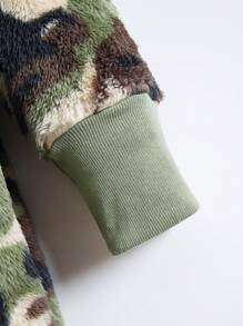 Thiếu niên cô gái Camo In áo có mũ Lông cừu áo Không có áo len - xanh quân đội - Xem 4