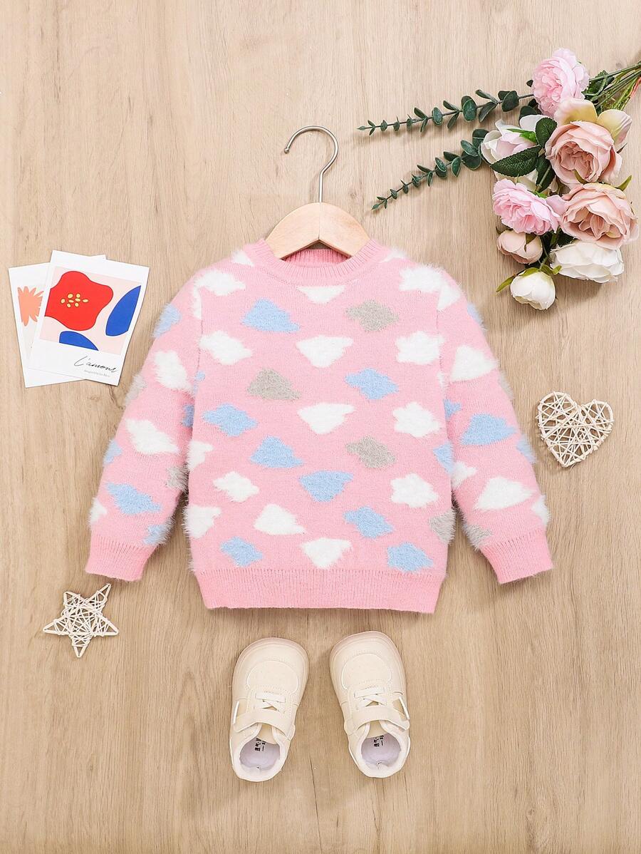 SHEIN Baby Girl Cloud Pattern Sweater - Multicolor - View 1
