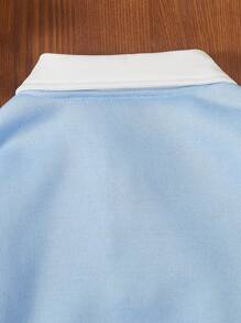 SHEIN Explorewe 女大童字母圖案拼接領落肩袖Polo領運動衫 - 藍色 - 查看 6