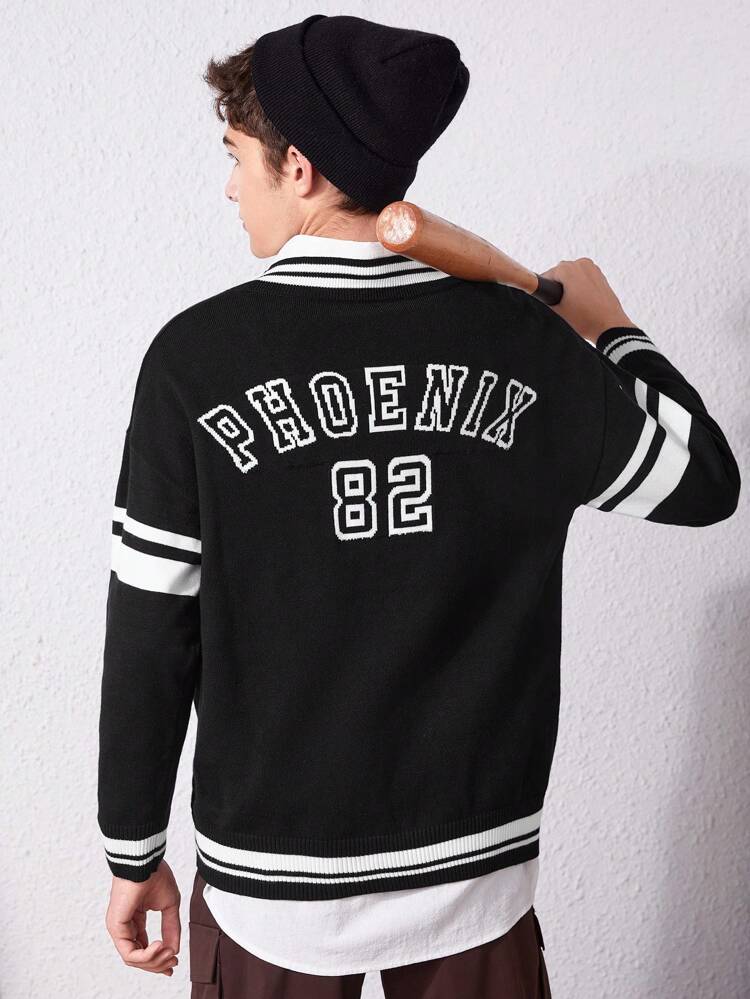 Teenagers' Casual Loose Fit Striped Letter Printed Long Sleeve Sweater