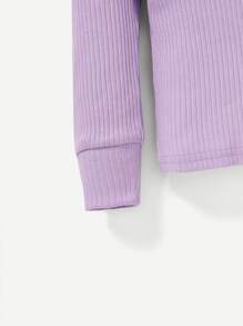 Cozy Pixies Baby Girl Turtleneck Ribbed Knit Puff Sleeve Top - Purple - View 3