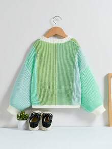 SHEIN 女小童撞色落肩袖開襟開衫 - 彩色 - 查看 2