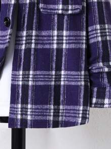 SHEIN Tween Boy Plaid Print Flap Pocket Overcoat Without Hoodie