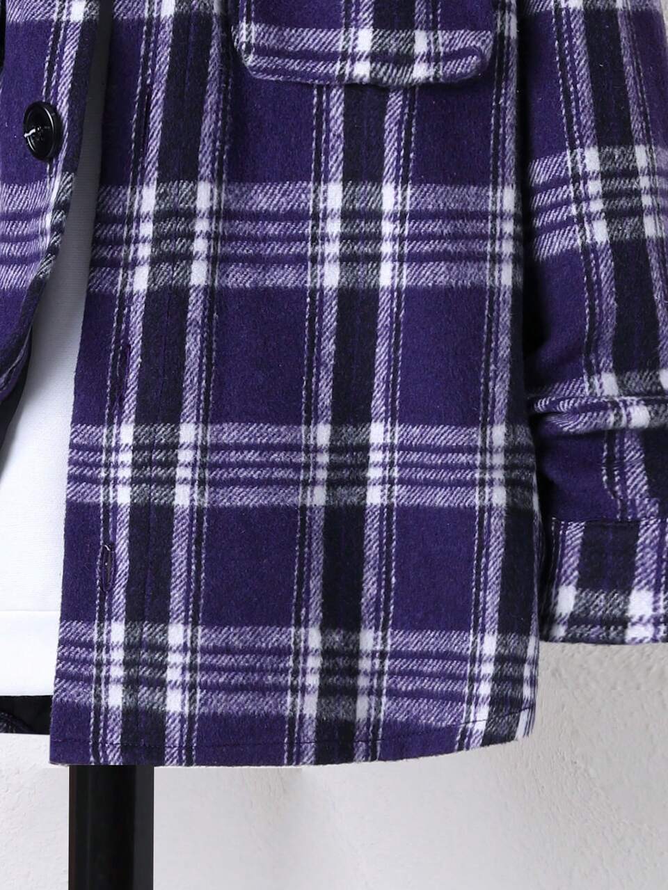 Tween Boy Plaid Print Flap Pocket Overcoat Without Hoodie