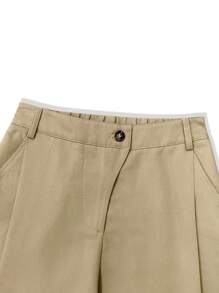 SHEIN Clasi Pantalones unicolor con bolsillo oblicuo - Caqui - Ver 5