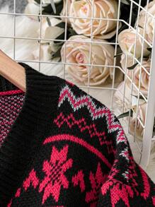 Celure Plus Size Geo & Elk Pattern Cardigan