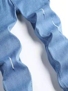 Manfinity Homme Jeans strappati monocolore da uomo, jeans slim fit in lavaggio blu scuro reale lavorato, jeans da carico lavato, adatti come regalo per marito o fidanzato