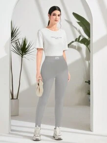 Mulvari 字母補丁細節緊身打底褲 - 淺灰色 - 查看 4