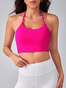 SHEIN Yoga Sxy Chất rắn Thánh giá Không lưng Bras thể thao - Màu Hồng Tươi - Xem 5