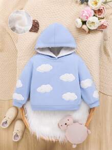 SHEIN 女婴云朵刺绣保暖内衬卫衣 - 藍色 - 查看 1