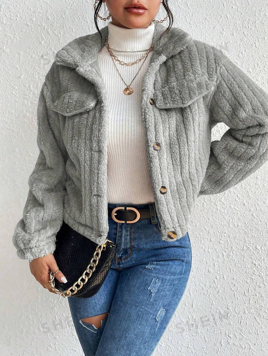 SHEIN LUNE Cazadora con diseño de solapa franela