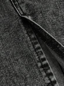 SHEIN Girlism 青少年女孩下擺開叉牛仔半身裙 - 淺灰色 - 查看 4