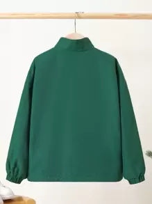 SHEIN Tween Boy Letter Graphic Two Tone Zip Up Coat - Green - View 2