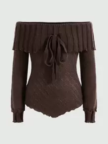 ROMWE Fairycore Jersey De Lana - Marrón - Ver 1