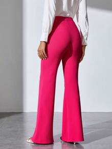 SHEIN Tall 紐扣細節喇叭褲 - 玫紅色 - 查看 2