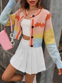 SHEIN Unity 撞色插肩袖前紐扣開襟衫 - 彩色 - 查看 1