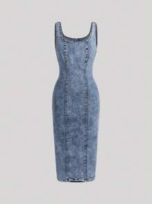 SHEIN Teen Girl Zip Back Tank Denim Dress - Light Wash - View 1