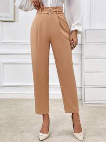 SHEIN Privé High Waist Belted Pants - Brown - View 1