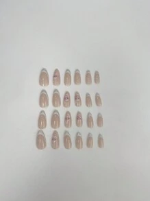 ROMWE Kawaii 24pcs Long Almond Floral Pattern Fake Nail & 1pc Nail File & 1sheet Tape - Multicolor - View 2