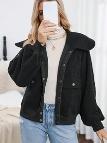 Quý cô Quá lớn Cổ áo tây Cừu  Áo khoác - màu đen - Xem 6