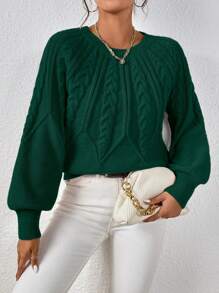 EMERY ROSE 粗针织灯笼袖毛衣、长袖上衣 - 墨綠色 - 查看 6