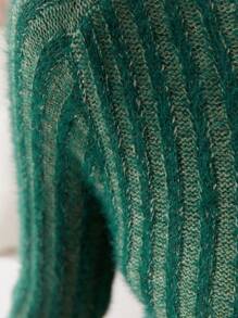 Modelyn Raglan Sleeve Ribbed Knit Sweater Dress Without Belt - Dark Green - View 3