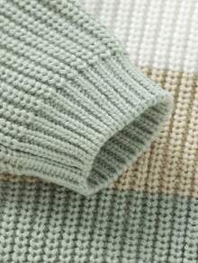 Đứa bé trai Khối màu Đã vá Túi Áo len - màu xanh lá - Xem 3