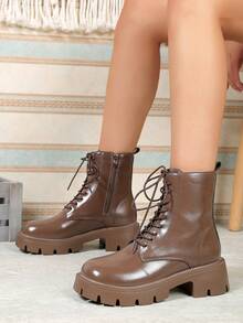 Women's Fashionable Brown Leather Ankle Boots - Brown - View 1
