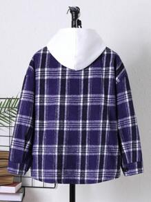 SHEIN Tween Boy Plaid Print Flap Pocket Overcoat Without Hoodie