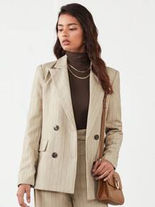 RueChic Solid Brown Turtleneck Elastic Fitted Blouse, Work Uniform - Chocolate Brown - View 5