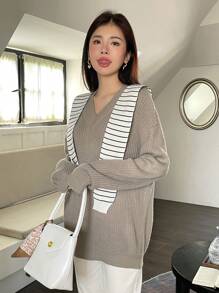SHEIN Unity 條紋針織落肩袖套頭毛衣不附帶圍巾