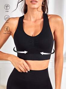 Easithlete Racerback Workout Push Up Sports Bra - Black - View 1