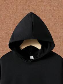 SHEIN 青少年男孩字母和卡通图案落肩卫衣 - 黑色 - 查看 3