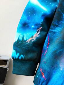 SHEIN Young Boy Wolf Print Drop Shoulder Sweatshirt - Navy Blue - View 5