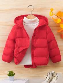 Young Boy Zip Up Hooded Padded Coat - Red - View 2