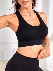 Easithlete Racerback Workout Push Up Sports Bra - Black - View 5