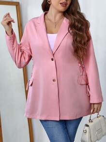 Celure 大碼西裝領側邊綁帶單排釦西裝外套 - 粉色 - 查看 2